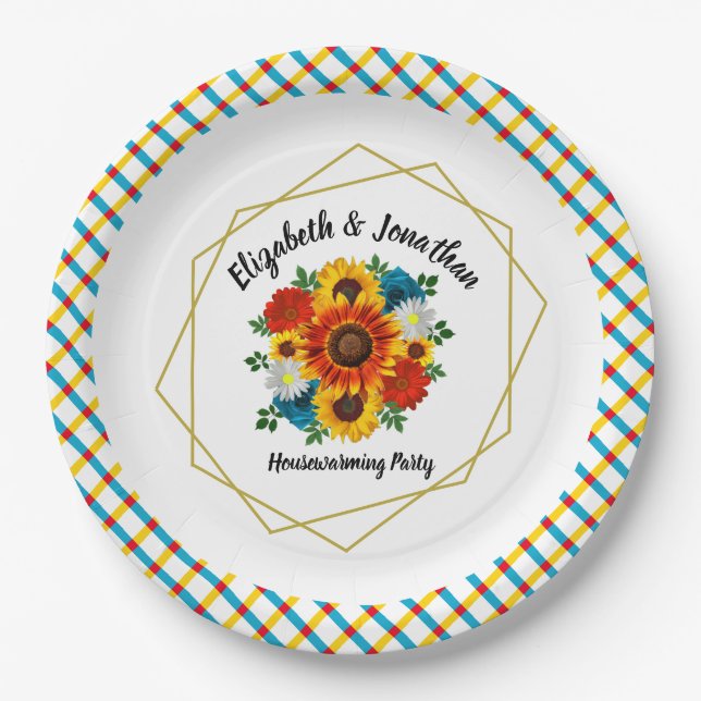 Summer Picnic Party Geometric Floral Paper Plate (Front)