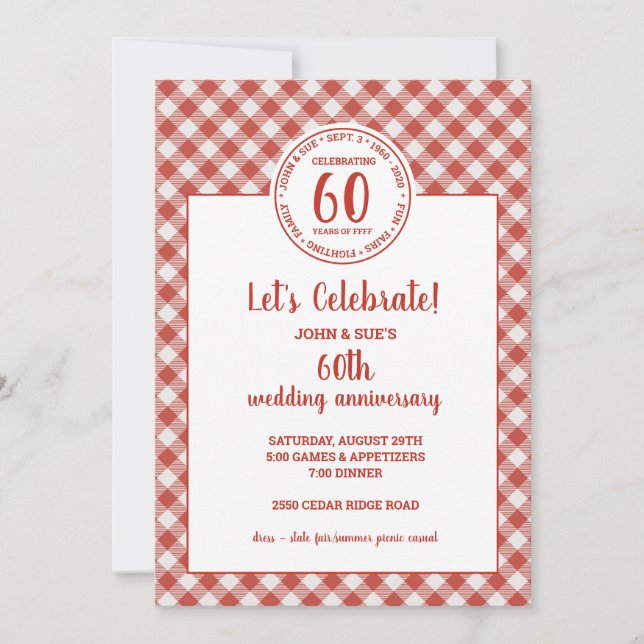 Summer Picnic Red Check Pattern Party Invitation (Front)