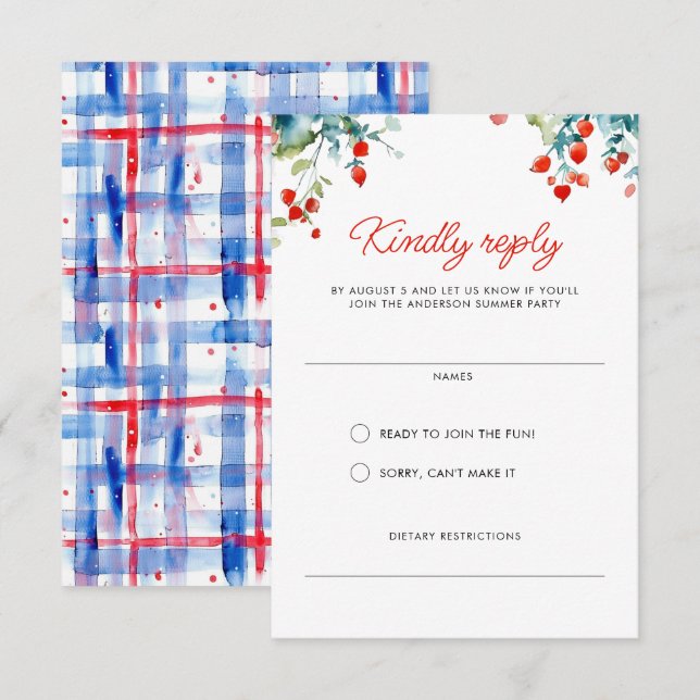 Summer Picnic Red White Blue Family Reunion RSVP Card (Front/Back)