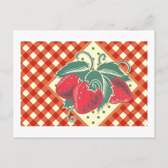 Summer Picnic Red White Chequered Tablecloth Postcard (Front)