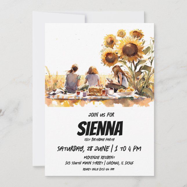 Summer Picnic sunflower field view Invitation (Front)