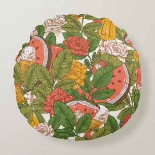 Summer Picnic Watermelon Ice Cream Round Cushion