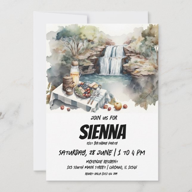 Summer Picnic with waterfalls view Invitation (Front)