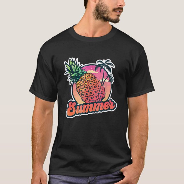 Summer Pineapple At Sea Sunglasses Tropical Pineap T-Shirt (Front)