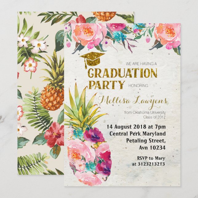Summer Pineapple Graduation Party Invitation (Front/Back)