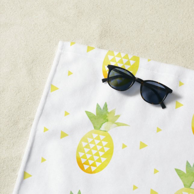 Summer Pineapple Sweet Tropical Watercolor Pattern Beach Towel (In Situ)
