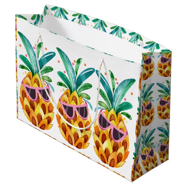 Summer Pineapple Watercolors illustration Large Gift Bag (Back Angled)