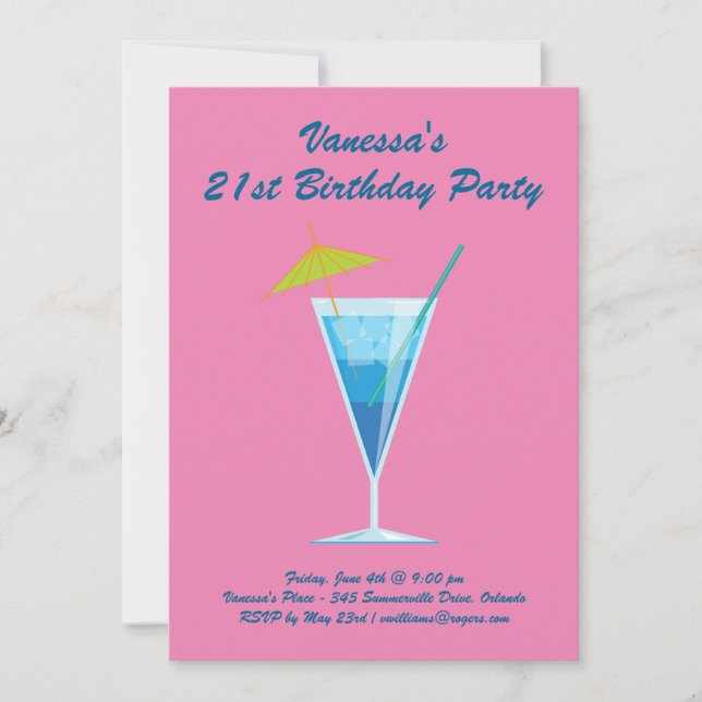Summer Pink 21st Birthday Party Invitation (Front)