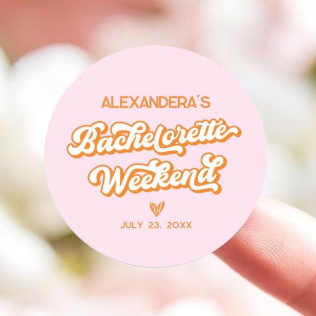 Summer Pink and Orange Bachelorette Party Favour Classic Round Sticker (Creator Uploaded)