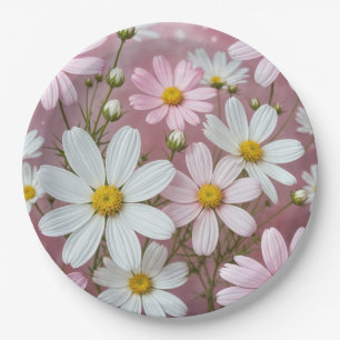 Summer Pink and White Daisies Paper Plate