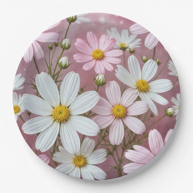 Summer Pink and White Daisies Paper Plate (Front)