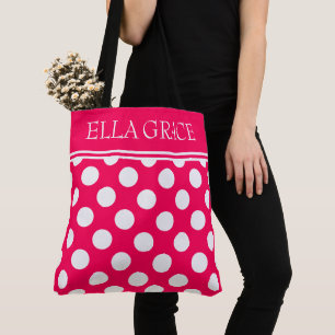 Summer Pink and White Polka Dot Personalised Tote Bag