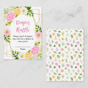 Summer Pink and Yellow Floral Baby Diaper Raffle Enclosure Card