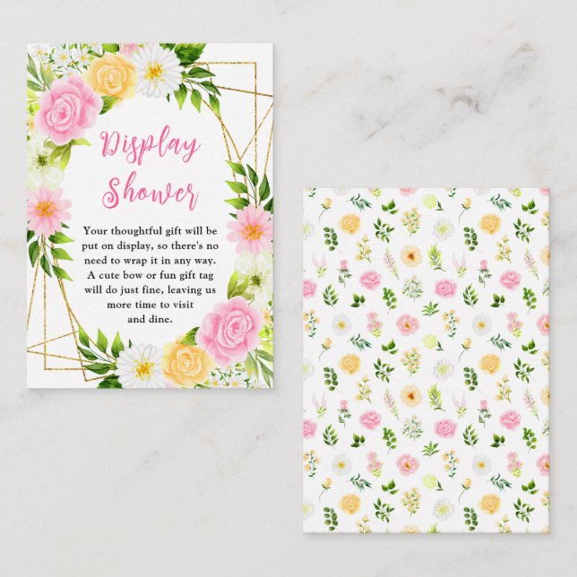 Summer Pink and Yellow Floral Baby Display Shower Enclosure Card (Front/Back)