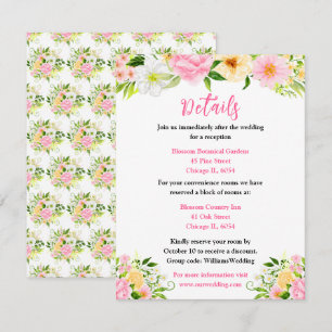 Summer Pink and Yellow Floral Wedding Details Enclosure Card