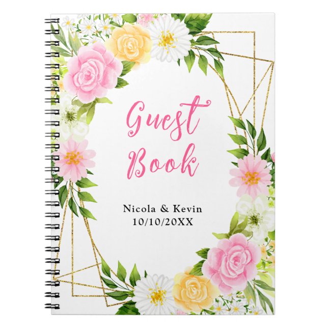 Summer Pink and Yellow Floral Wedding Guest Book (Front)