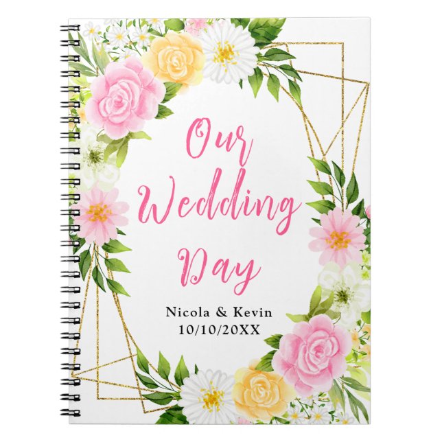 Summer Pink and Yellow Floral Wedding Planner Notebook (Front)