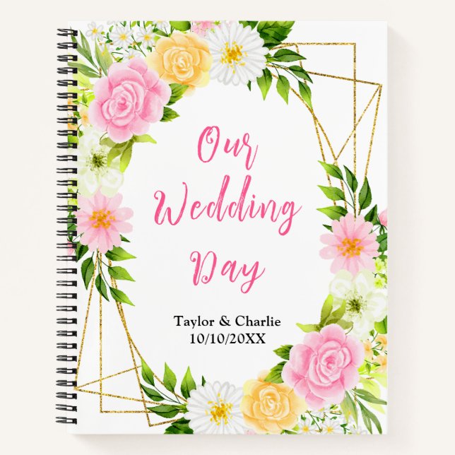 Summer Pink and Yellow Floral Wedding Planner Notebook (Front)