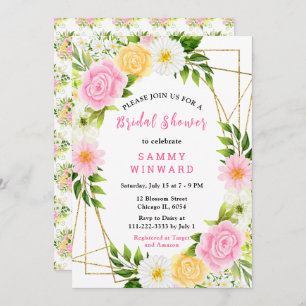 Summer Pink and Yellow Flowers and Foliage Invitation