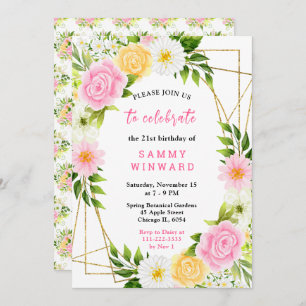 Summer Pink and Yellow Flowers and Foliage Invitation
