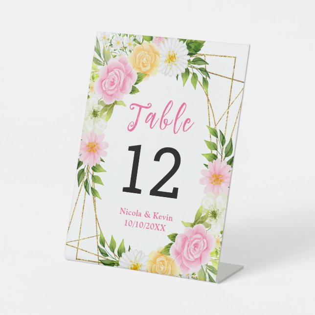 Summer Pink and Yellow Flowers and Foliage Pedestal Sign (Front)