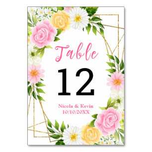 Summer Pink and Yellow Flowers and Foliage Table Number