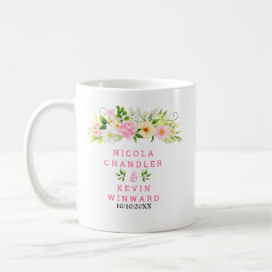 Summer Pink and Yellow Flowers and Foliage Wedding Coffee Mug