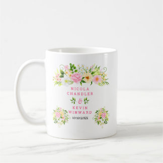Summer Pink and Yellow Flowers and Foliage Wedding Coffee Mug