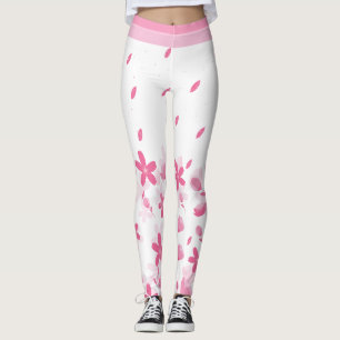 Summer Pink Blossoms Watercolor Flowers Wearable Leggings