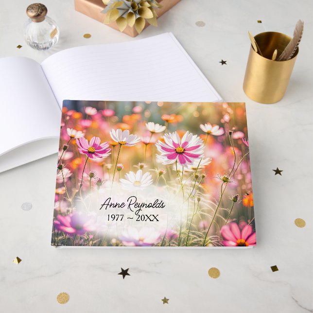 Summer Pink Cosmos for Memorial Service Guest Book (Front Open)