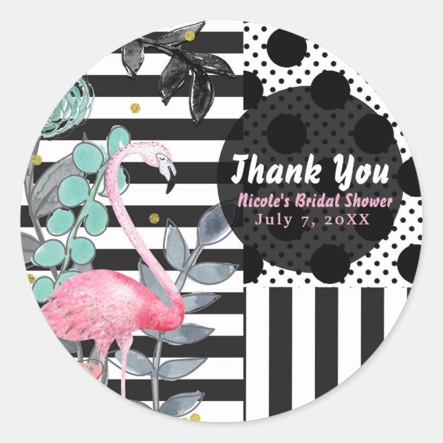 Summer Pink Flamingo Polka Dot Party Favour Fun Classic Round Sticker (Front)