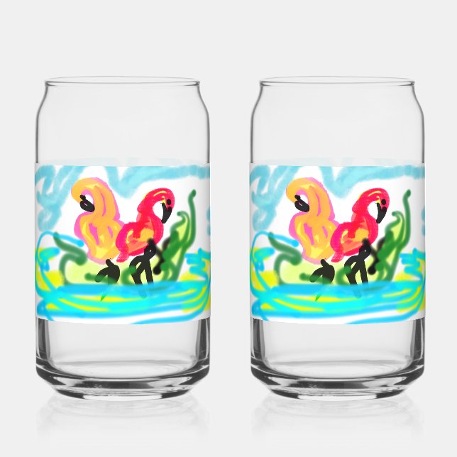 Summer  pink flamingos lovely  can glass (Front)