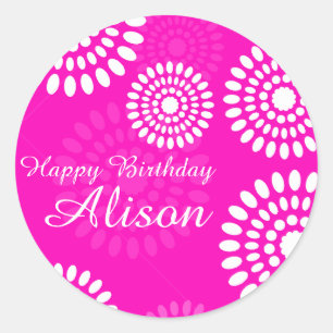 Summer Pink flowers Happy Birthday Name sticker