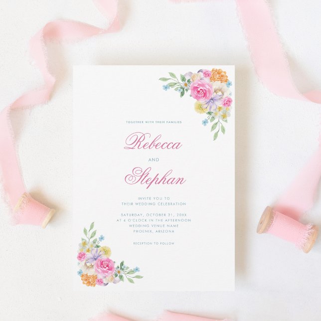 Summer Pink Garden Floral QR Code Photo Wedding Invitation (Creator Uploaded)