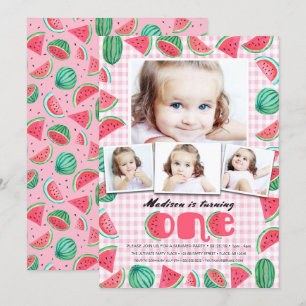 Summer Pink & Green First Birthday Watermelon Invitation