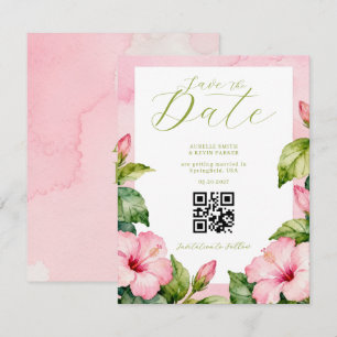Summer Pink Green Floral Watercolor Wedding Save The Date