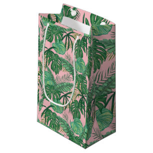 Summer Pink & Green Tropical Leaves Small Gift Bag