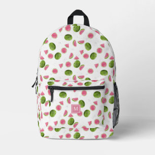 Summer Pink & Green Watermelon Monogram Initials Printed Backpack