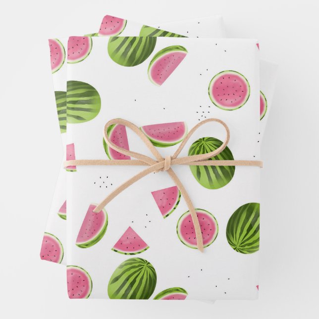Summer Pink & Green Watermelon Pattern Wrapping Paper Sheet (In situ)