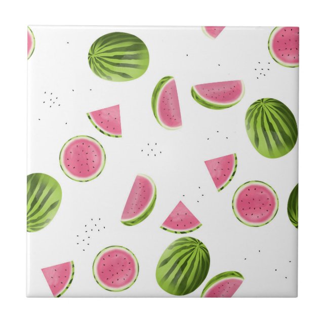 Summer Pink & Green Watermelon Seamless Pattern Tile (Front)