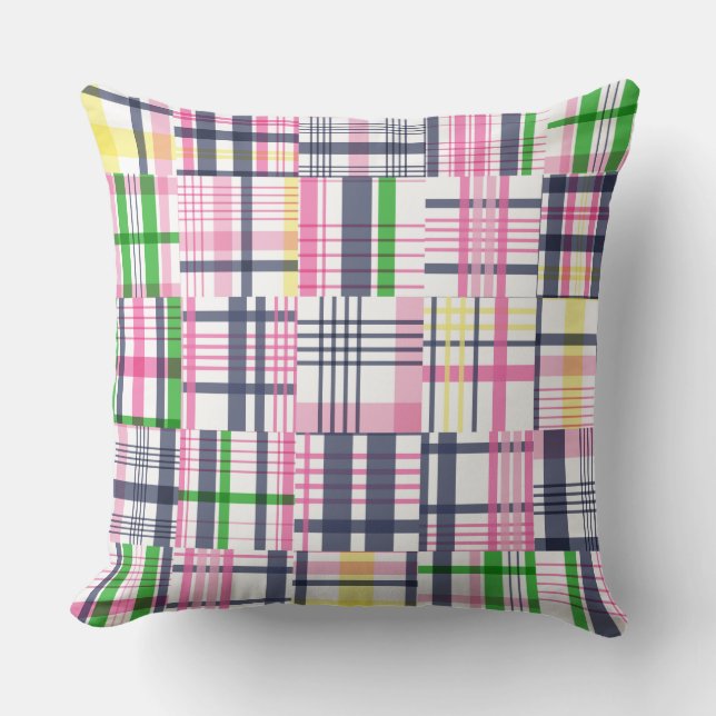 Summer Pink Madras Plaid Cushion (Front)