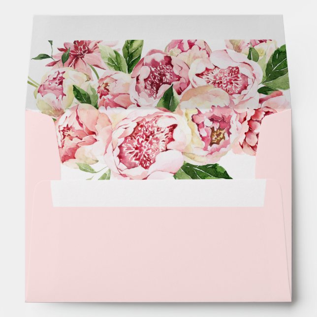 Summer Pink Peony Floral Bridal Shower Envelope (Back (Bottom))
