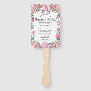 Summer Pink Rose Floral Wedding Program Hand Fan