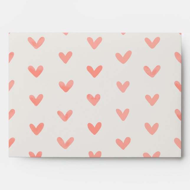 Summer Pink Rose Love Hearts Pattern Offwhite Envelope (Front)