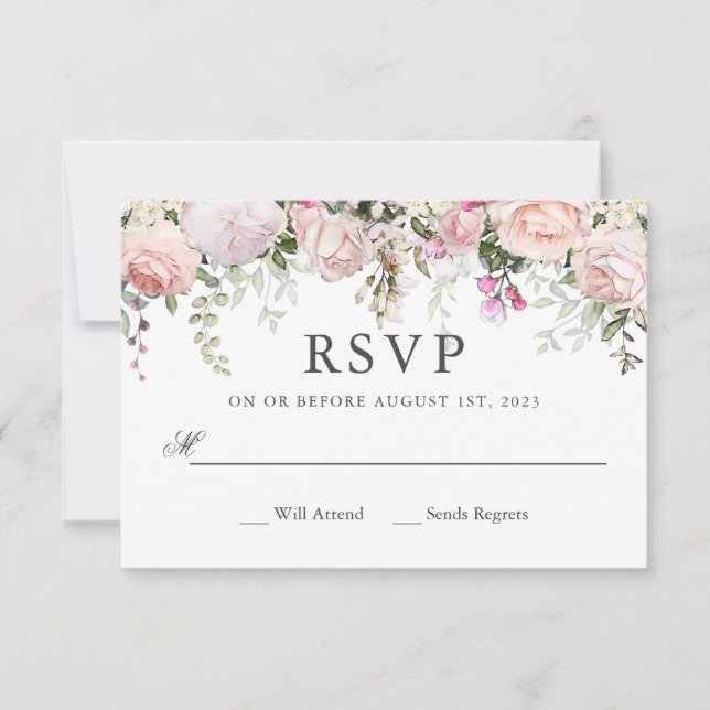 Summer Pink Roses Floral Birthday RSVP Card (Front)