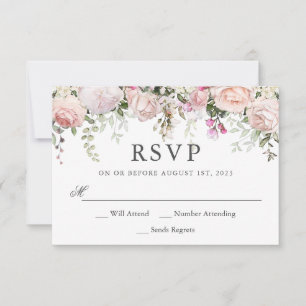 Summer Pink Roses Floral Birthday RSVP Card
