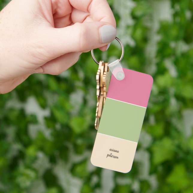 Summer Pink, Sage Green & Script Name Key Ring (Hand)