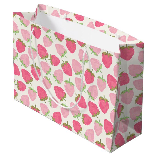 Summer Pink Strawberry Cute and Fruity  Large Gift Bag (Back Angled)