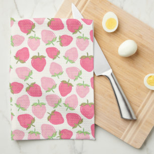 Summer Pink Strawberry Cute and Fruity Tea Towel