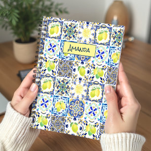 Summer Pink Yellow Blue Sicilian Majolica Citrus Notebook